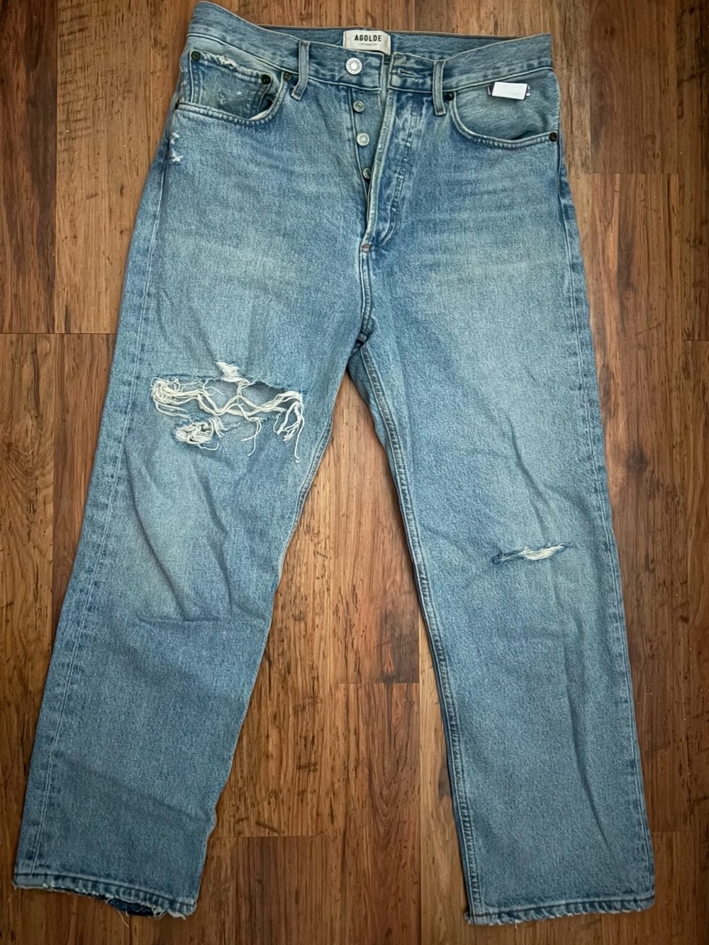 Agolde Women's Light Blue Distressed Straight Leg Jeans